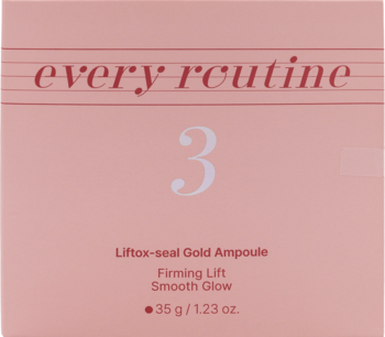 Różowe pudełko every routine Liftox-seal Gold Ampoule, z napisem „Firming Lift Smooth Glow” i 35g.