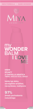 Miya myWONDERBALM I love me kojący krem z Centella Asiatica, różowe opakowanie z pompką, 97% naturalny.