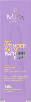 Fioletowe pudełko Miya Cosmetics myWONDERBALM Barrier Baby, krem barierowy z PDRN, 96% naturalny skład.