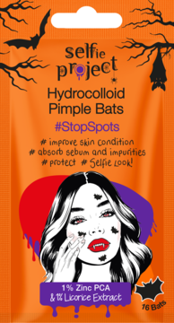 Plastry na niedoskonałości Hydrocolloid Pimple Bats, pomarańczowa saszetka Halloween z cynkiem i lukrecją.