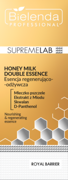 Bielenda SUPREMELAB Honey Milk Double Essence, odżywcza esencja z miodem, skwalanem, złote opakowanie, widok z przodu.