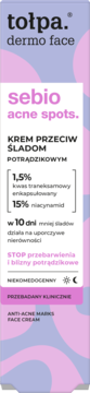 Tołpa dermo face sebio krem na przebarwienia, z niacynamidem, fioletowe opakowanie, widok z przodu.