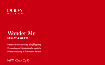 Czerwona paleta PUPA MILANO Wonder Me SCULPT & GLOW do konturowania i rozświetlania twarzy, widok z przodu.