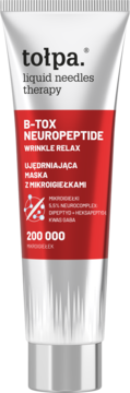 Tołpa. B-TOX NEUROPEPTIDE maska ujędrniająca z mikroigiełkami, biała tubka z czerwonym pasem, przód.