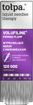 Fioletowo-srebrne opakowanie serum Totlpa Volufiline z mikroigiełkami, przód, 120 000 mikroigiełek.