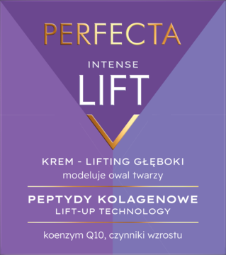 Perfecta Intense Lift krem-lifting głęboki z peptydami kolagenowymi, fioletowo-złote opakowanie, widok z przodu.