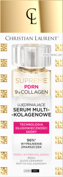 Christian Laurent Serum Multi-Kolagenowe PDRN 9xCOLLAGEN, ujędrniające, biało-złote opakowanie, widok z przodu.