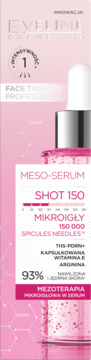 Eveline Meso-Serum Shot 150 z mikroigłami. Różowe opakowanie, butelka z kroplomierzem, Intensywność 1.