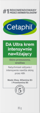 Cetaphil DA Ultra krem intensywnie nawilżający 85g do skóry suchej i wrażliwej, biało-zielone opakowanie z przodu.