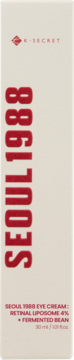 Seoul 1988 Eye Cream, tall beige box, red vertical text; with Retinal Liposome 4% + Fermented Bean.