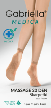 Gabriella Medica Massage 20 DEN skarpetki z Aloe Vera, na nogach od tyłu, z antypoślizgową podeszwą.