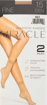 Beżowe skarpetki damskie Miracle 15 DEN, 2 pary, z widokiem nóg na opakowaniu, z cechami: bezuciskowy ściągacz.
