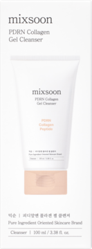 mixsoon PDRN Collagen Gel Cleanser w białej tubce z beżową zakrętką, widok z przodu opakowania produktu.