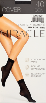 Miracle skarpetki damskie 40 DEN, czarne z mikrofibry, bezuciskowe, wzmocnione palce, opakowanie z modelem.