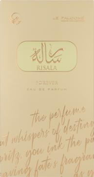 Le Falcone Risala Forever Eau de Parfum 100 ml, eleganckie beżowe pudełko ze złotym napisem, widok z przodu.