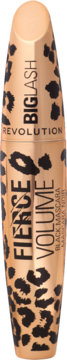 Mascara Revolution Big Lash Fierce Volume w złotym opakowaniu z lampartowym wzorem, widok z przodu.