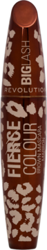 Mascara Revolution Big Lash Fierce Colour brązowa, tubka z beżowym wzorem w cętki, pionowy widok.