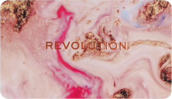 Paleta cieni REVOLUTION Forever Flawless Affinity. Zbliżenie na różowo-złoty, marmurkowy wzór z błyszczącymi drobinkami.