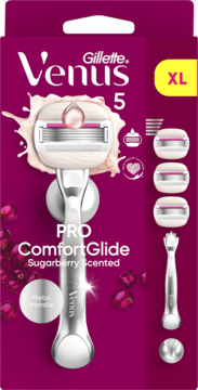 Maszynka Gillette Venus PRO ComfortGlide Sugarberry w różowym opakowaniu XL z metalową rączką i 3 wkładami.