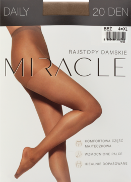 DAILY MIRACLE rajstopy damskie 20 DEN beżowe na opakowaniu, z komfortową częścią majteczkową, wzmocnione palce.