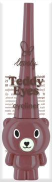 Brązowy eyeliner Lovely Teddy Eyes w buteleczce w kształcie misia, z długą zatyczką, widok z przodu.