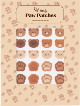 Opakowanie Paw Patches z 20 brązowymi plastrami na pryszcze w kształcie misiów i łapek.