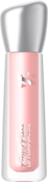 Olejek do ust Tiane Lip Plumping Oil w różowej butelce z srebrną nakrętką, widok z przodu.