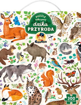 Front pudełka puzzli CzuCzu Odkrywcy Dzika Przyroda 300 el. z barwną ilustracją leśnych zwierząt.