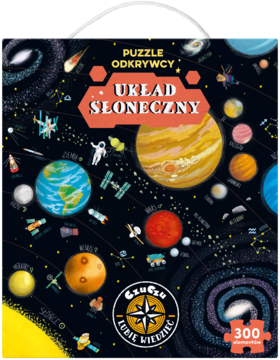 Duże puzzle Czuczu Układ Słoneczny 300 elementów, pudełko z barwną ilustracją planet i statków kosmicznych.
