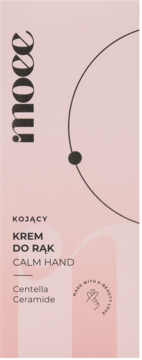 Moee Calm Hand krem do rąk z Centella Ceramide, jasnoróżowe opakowanie, widok z przodu.