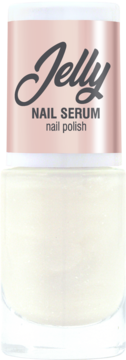 Jelly Nail Serum, półtransparentny, perłowy lakier do paznokci, butelka z różową nakrętką, widok z przodu.