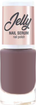 Jelly Nail Serum lakier w szklanej butelce, odcień różowobrązowy, z błyszczącą nakrętką. Widok frontalny.