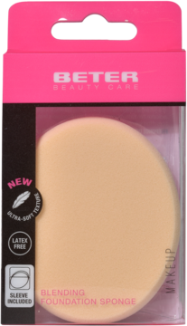 BETER BEAUTY CARE Blending Foundation Sponge Rubycell, beżowa, ultra-miękka, w przezroczystym opakowaniu.