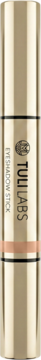 TULLABS Eyeshadow Stick w złotym, cylindrycznym opakowaniu z brzoskwiniowym paskiem, widok frontalny.