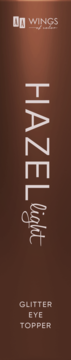 Vertical brown/bronze packaging for Wings Hazel Light Glitter Eye Topper, with prominent white text.