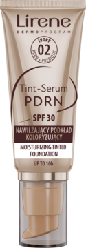 Lirene Dermoprogram Tint-Serum PDRN, Ivory 02, SPF 30. Nawilżający podkład w beżowej tubce z pompką.