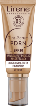 Lirene Tint-Serum PDRN SPF 30, podkład koloryzujący Natural 03 w beżowej tubce z pompką.