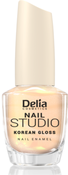 Delia Cosmetics NAIL STUDIO Korean Gloss Nail Enamel, lśniący, perłowy lakier do paznokci w szklanej butelce, widok z przodu.