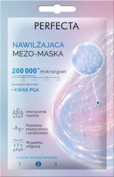 PERFECTA Nawilżająca Mezo-Maska, saszetka, 200 000 mikroigieł, Kwas PGA. Pastelowe opakowanie z perłowym blaskiem.