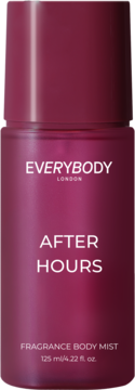 Everybody London After Hours Fragrance Body Mist w ciemnoróżowej butelce z białymi napisami, widok z przodu.