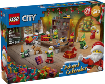Pudełko LEGO City Kalendarz Adwentowy 60510, z Mikołajem, elfami, bałwanem i 252 świątecznymi klockami.