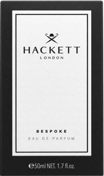 Hackett London Bespoke Eau de Parfum 50ml w czarno-białym pudełku, widok z przodu z logo i tekstem.