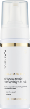 YOUR KAYA SUN-KISSED SKIN Odżywcza pianka samoopalająca do ciała, biała butelka z pompką, widok z przodu.