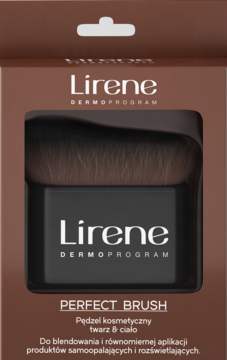 Lirene Perfect Brush w brązowym opakowaniu, czarny pędzel do blendowania produktów samoopalających i rozświetlających.
