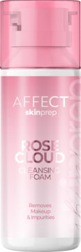Różowo-biała butelka AFFECT Skinprep ROSE CLOUD Cleansing Foam, usuwająca makijaż, widok z przodu.