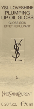Front złotej tekturowej pudełka YSL Loveshine Plumping Lip Oil Gloss 6ml, z widocznym logo YSL.