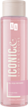 Różowy żel pod prysznic AA Iconic & Shower Colors Sugar Pink z jaśminem i piżmem, butelka od przodu.