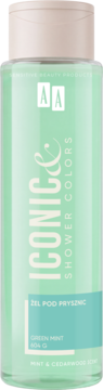 AA Iconic Shower Colors Green Mint żel pod prysznic 400g, zielona butelka z beżową nakrętką, widok z przodu.