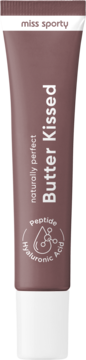Miss Sporty Butter Kissed Lip Balm, tubka w kolorze mauve. Widok z przodu, formuła z peptydami i kwasem hialuronowym.
