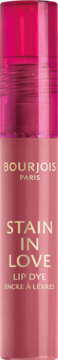 Tint do ust Bourjois Stain in Love, butelka w kolorze pudrowego różu z fuksjową nakrętką, widok z przodu.